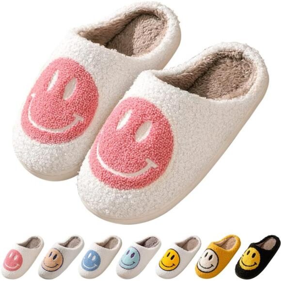 New With Tags Other - NEW Smile Face Slippers for Women – Retro Happy Face Plush Slippers, Soft &